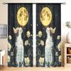 2 Panels Beautiful Cat and Moon Pattern Window Curtains - Heat-insulating   Suitable for Decorating Curtains In Various Rooms
