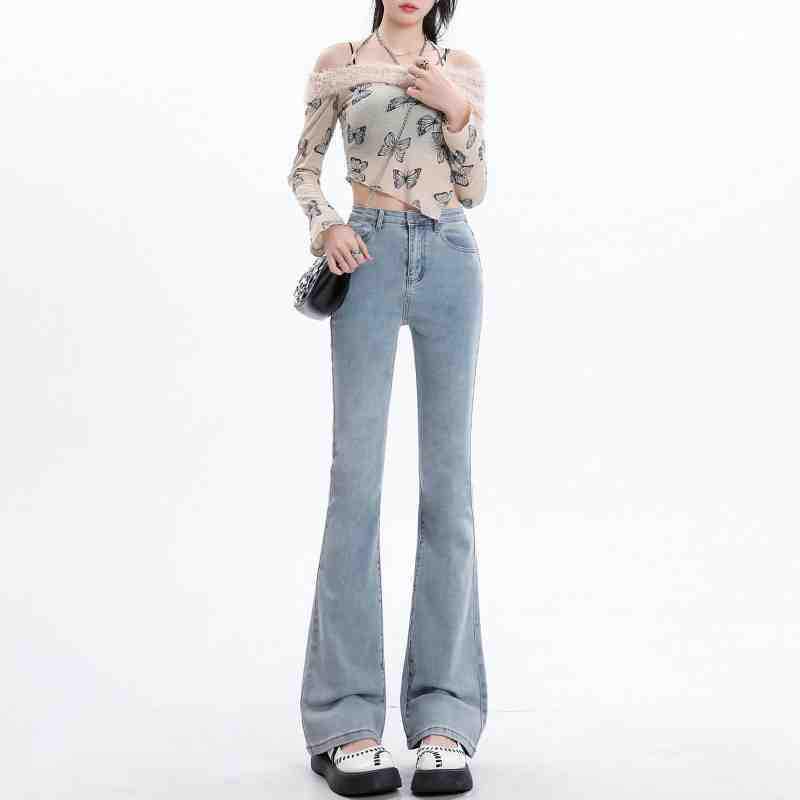 

Women s Light-Colored High-Waisted Micro-Flare Jeans, 2024 Autumn Edition, Elastic, Slimming Bell-Bottoms for Petite Figures 31