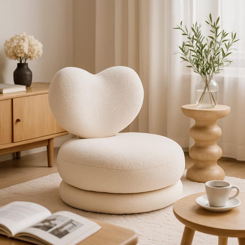 Home Children's Sofa Chair,Rotating Solid Wood Low Stool,Single Lamb Fleece Footstool, Living Room Balcony Reading Chair for Kid