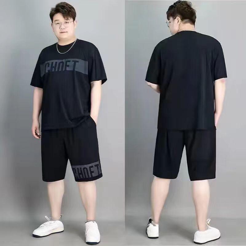 Fat Ice Silk Sports Suit Men's Plus Size Short-sleeved Men's Men's Suit Loose Plus Fat Plus Suit Men