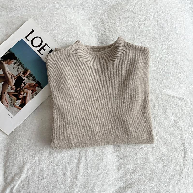 Women's Half Turtleneck Knitted Base Shirt Soft Skin-Friendly Pullover Sweater Autumn Winter Solid Color Stretch Knit Top