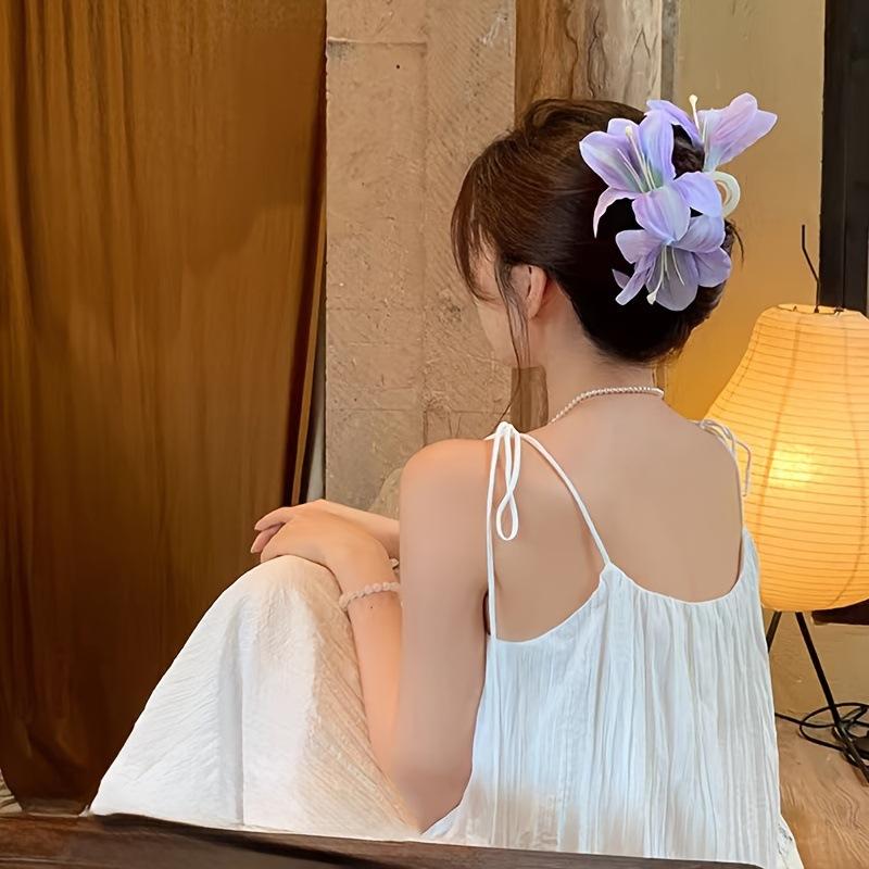Fashion Lily Flower Hair Clip Crab For Women Girls Elegant Fairy Large Hair Claw Jaw Shark Hairpins Sweet Hair Accessories