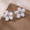 Korean White Imitation Pearl Flower Stud Earrings for Women Elegant Sweet  Floral Temperament Earrings Wedding Jewelry Gift