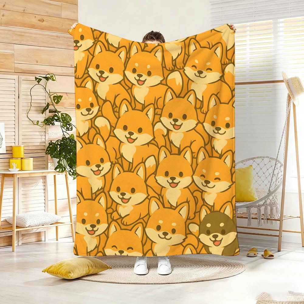Artwork S-Shiba Inu Daily Throw Lightweight 240g Flannel Blanket Soft Skin-friendly for Summer Cooling