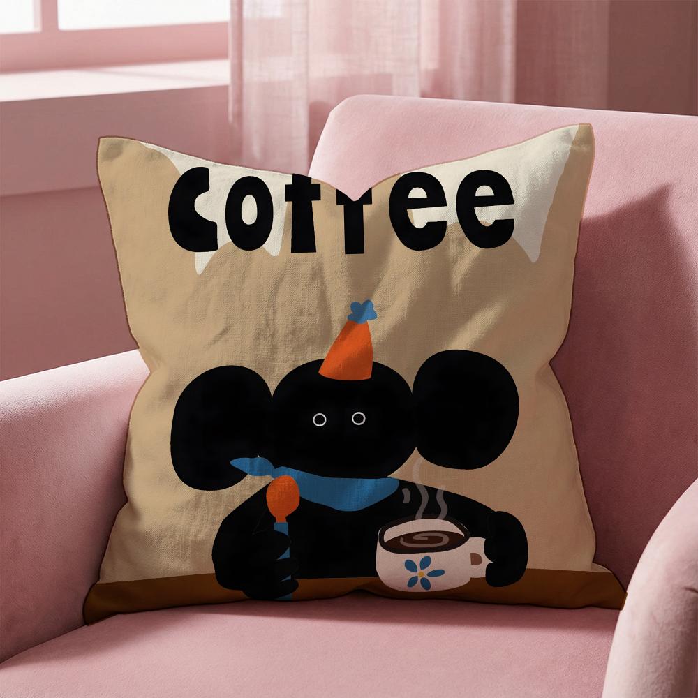 Creative Coffee Illustration Cushion Cover Multi-Scene Pillow Cover for Home & Car - Reversible, Soft & Durable for Daily Use