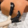Modă 2024 toamnă și iarnă noi botine negre cu toc înalt cu vârf pătrat, modă pentru femei, fermoar lateral cu diamant, cizme de modă care se potrivesc cu totul