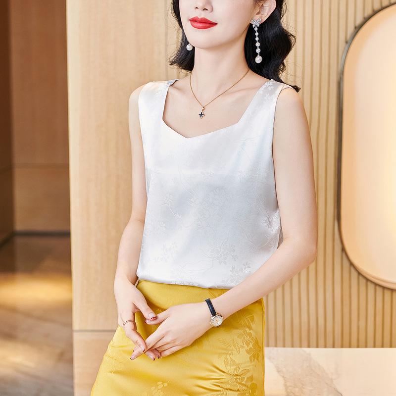 Women's Jacquard Satin Camisole - Spring 2025 Collection: Elegant, Age-Defying, Sleeveless Top