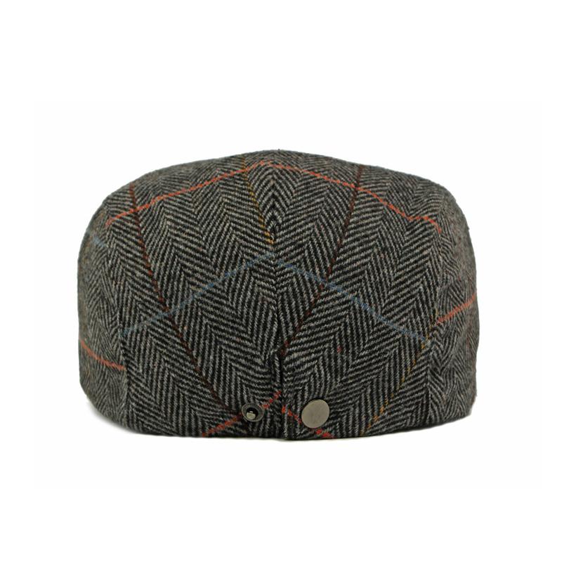 Autumn Winter Men's Hat Middle-Aged Wool Forward Cap British Vintage Beret Plaid Peaked Cap