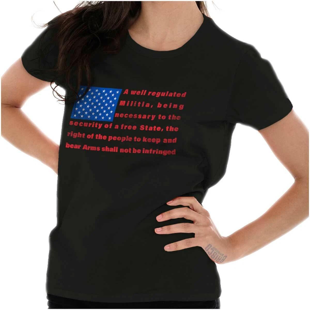 Right to Bear Arms Gun Rights American Flag Womens Top Junior Graphic Tee XL