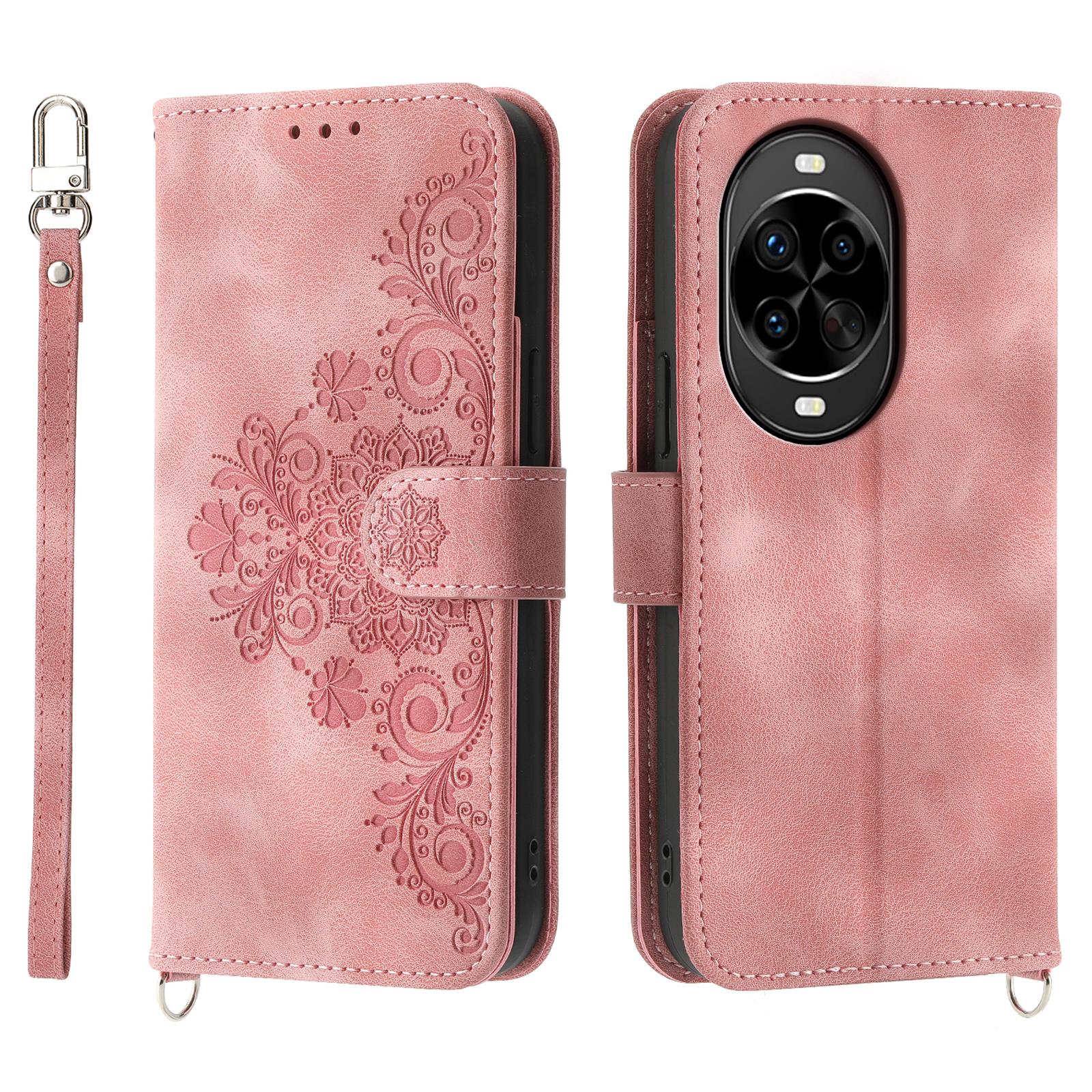 

Для Huawei nova 14 Pro 5G Чехол с цветочным узором из ПУ кожи кошелек чехол для телефона со шнурком Pink