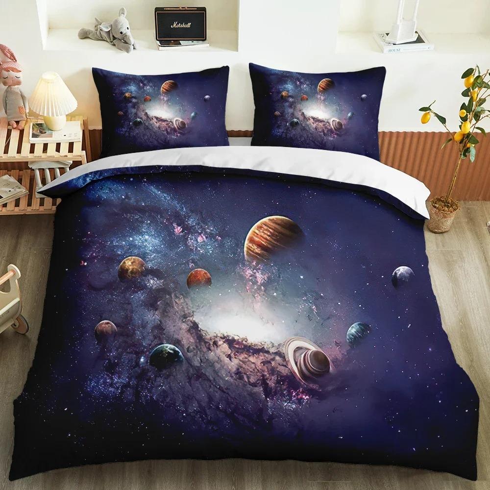 Galaxy Universe King Queen Duvet Cover Planet Outer Space Bedding Set Solar System Comforter Cover Sky Polyester Quilt Cover