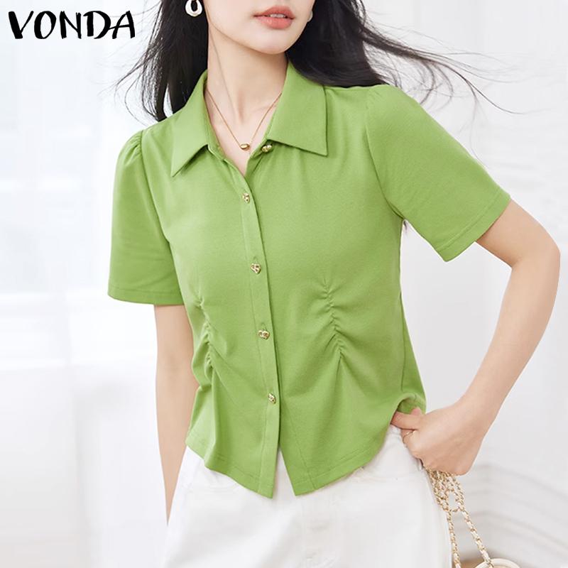 

VONDA с ​​коротким рукавом женские летние повседневные тонкие рубашки топы