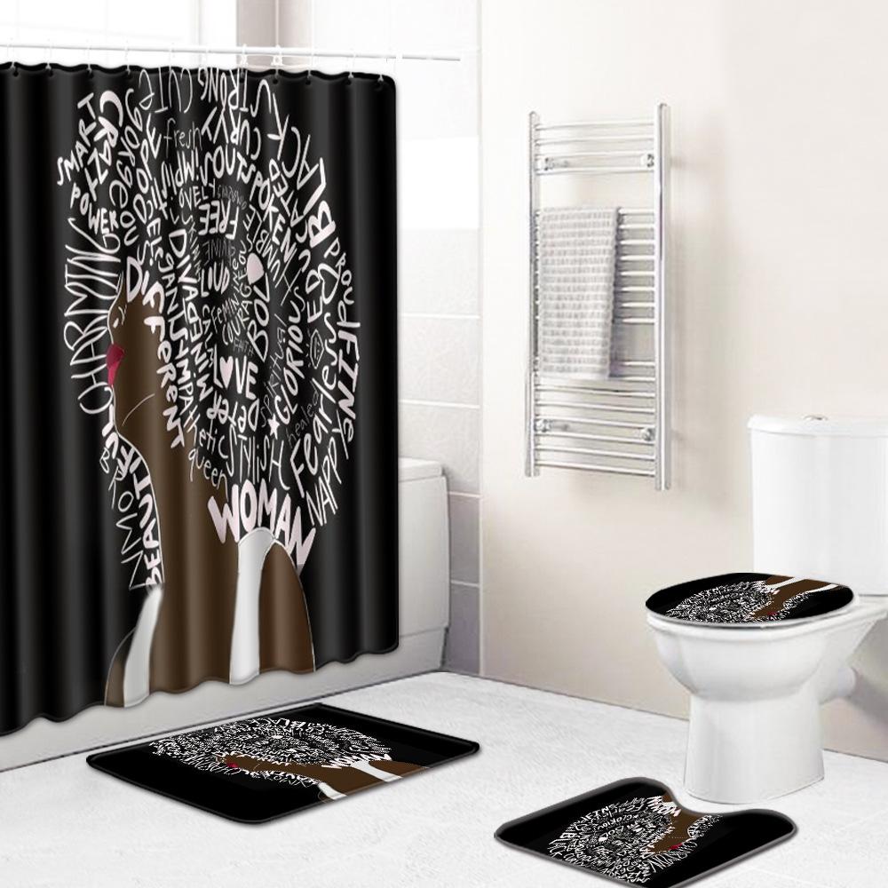 African American Women'S Bathroom Four-Piece Combination Set Household Door Mat Absorbent Non-Slip Floor Mat Carpet
