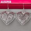 925 Sterling Silver Hollow Heart Flower Kolczyki Biżuteria