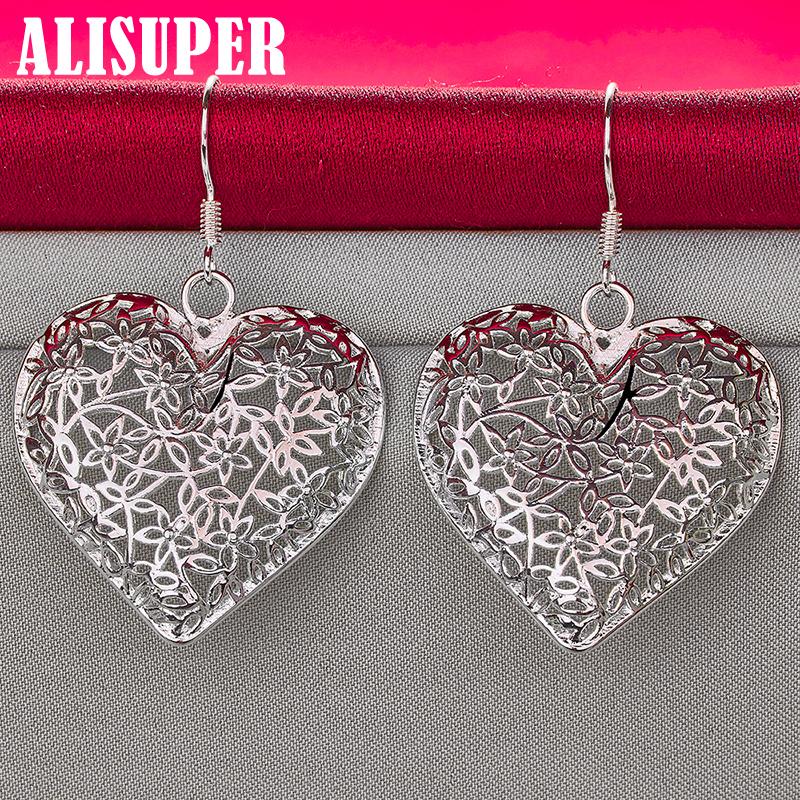 Bijuterii cercei cu flori cu inimă goală din argint 925