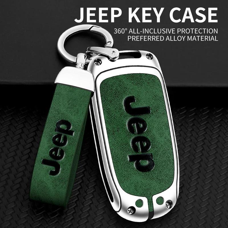 For Jeep Zinc Alloy Leather Car Key Cover Case Fob for Jeep Renegade Compass Cherokee Grand for Chrysler 300C Wrangler Car Ac