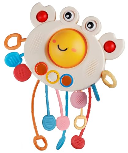 Cute crab Montessori sensory toy, silicone pull string teething toy, perfect for entertaining your baby while developing their motor and sensory skill