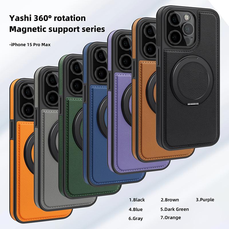 iPhone 17 16 15 14 13 12 11 Pro Max Plus için İş Derisi Dönen Braketli Telefon Kılıfı Magsafe Manyetik Halka Stand Tutucu Kapak