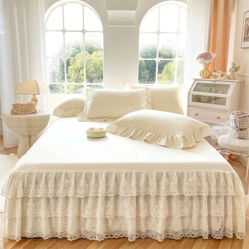 Třívrstvý krajkový přehoz na postel Sezónní univerzální přehoz na postel Jednobarevný přehoz s nařaseným okrajem Prachotěsný a protiskluzový přehoz