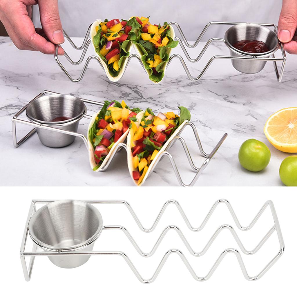 Tabletop Taco Stand Taco Mold Stainless Steel Taco Tray with Sauce Bowl for Home Kitchen Restaurant