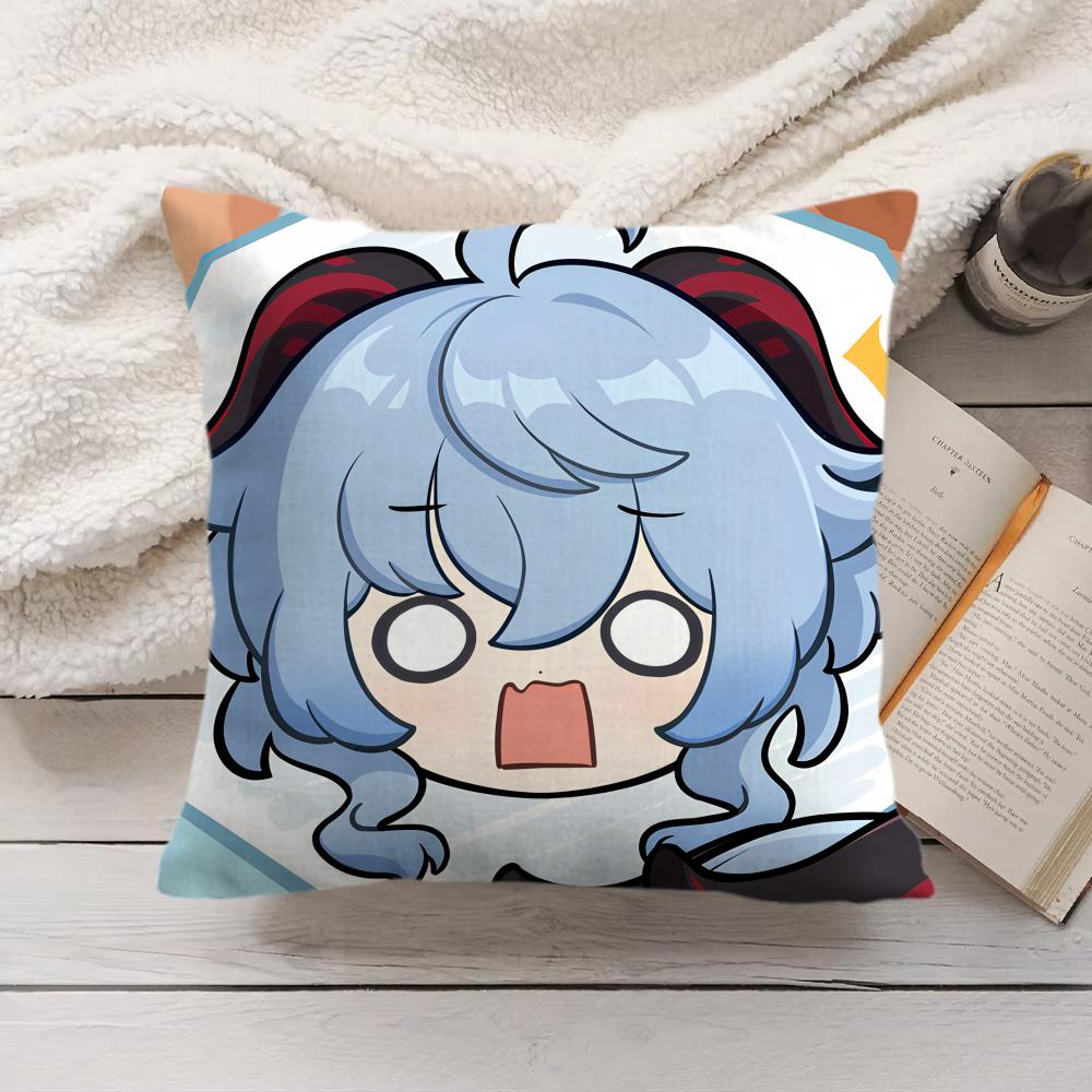 Ganyu Cute Genshin Impact Cushion Cover Silky Short Plush Invisible Zipper Dustproof Sofa Pillow Case For Home Decor