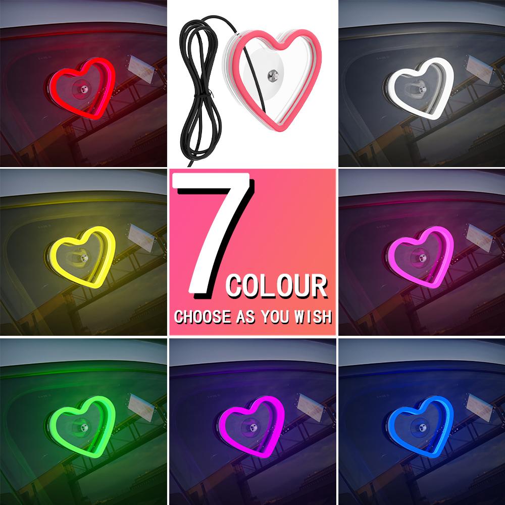 Car LED Glass Window Lights Interior Decoration Lights Glowing Heart Atmosphere Light USB Wiring Car Modification Neon Lamp