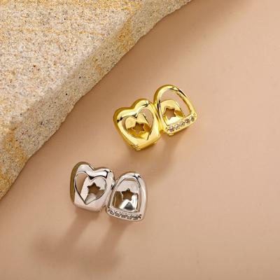 Doppelherz Diamantbesetzte Goldzähne Hip-Hop Zahnspangen Vielseitige Halloween Personalisierte Zahnaccessoires