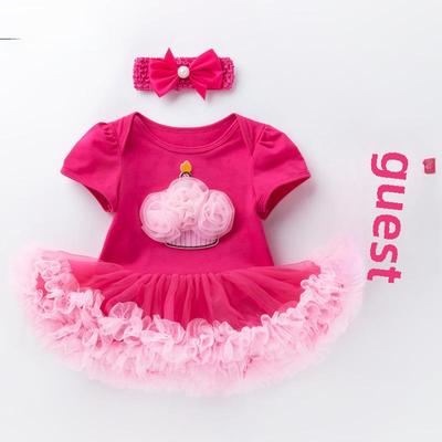 2024 Summer Holiday Cartoon Dress Set for Baby Girls – Rose Red, Short-Sleeved, Three-Piece Suit for Birthdays