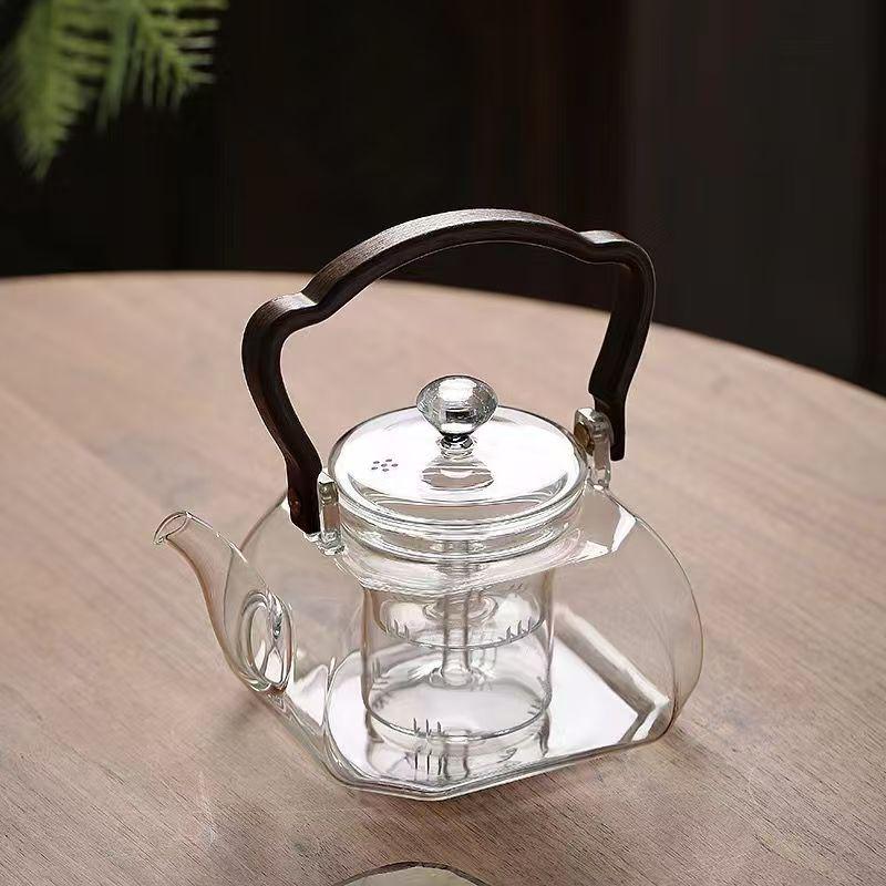 Жаропрочный боросиликатный стеклянный чайник с ручкой для заваривания на плите