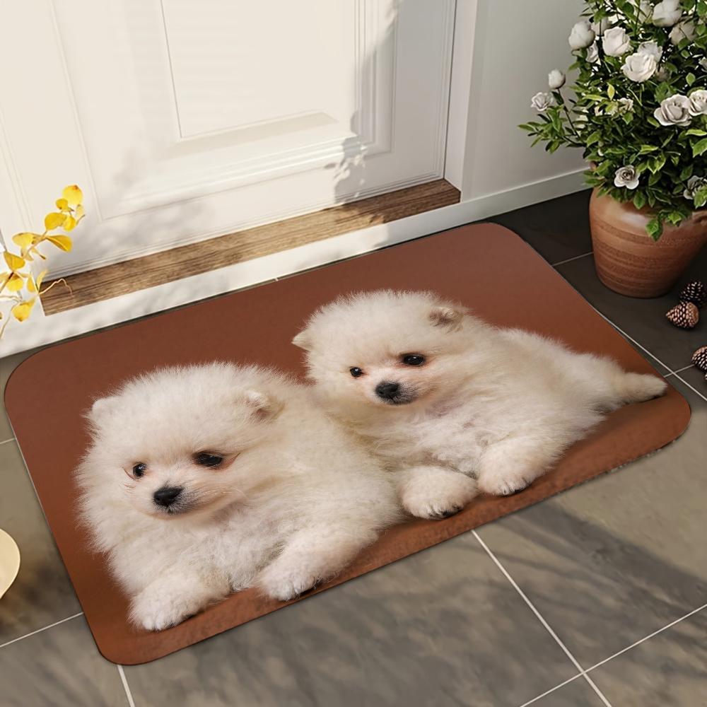 1pc Cute Pomeranian Dogs Bathroom Absorbent Mats Anti-Slip Mats Home Decor Supplies Carpets Home Kitchen Floor Mats