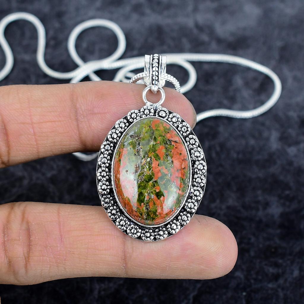 Unakite Gemstone Handmade 925 Sterling Silver Jewelry Pendant 1.97" M-2840