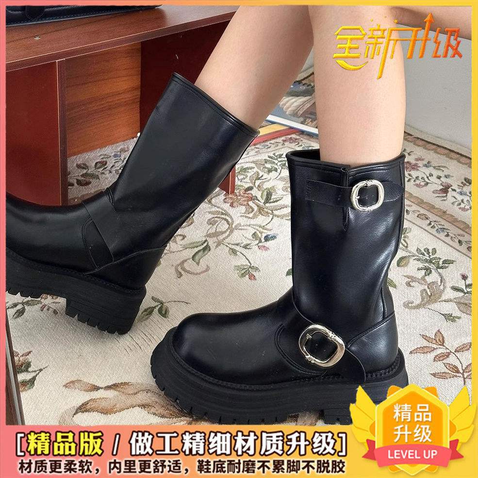 Brown Retro American Thick-soled Heightening Martin Women's 2025 New Versatile Autumn Thin Short Boots