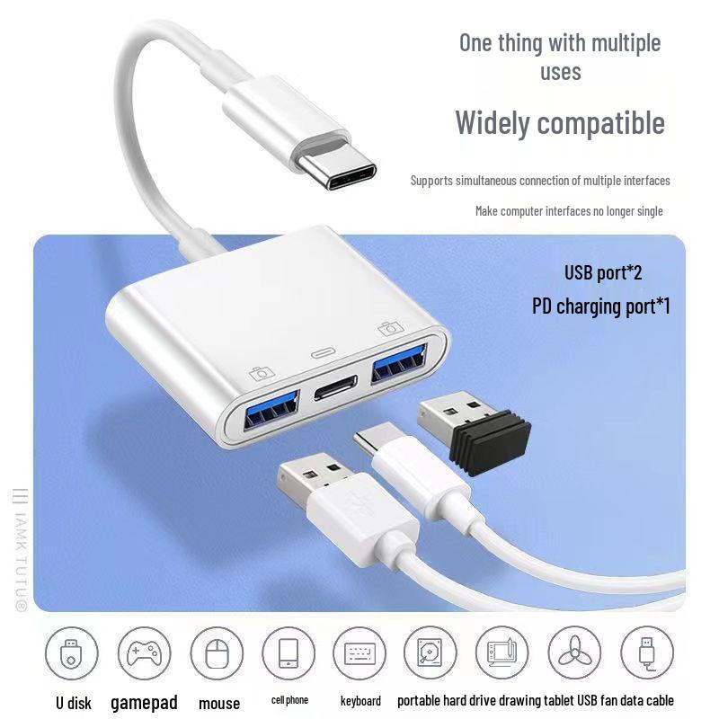 5-in-1 Multifunktionaler USB zu Type-C OTG Adapter mit Dockingstation, U-Disk-Unterstützung, Kopfhöreranschluss und Ladefunktion