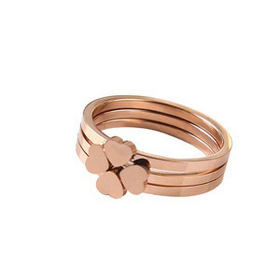 Rose Gold Plated Titanium Steel Heart Ring Set for Women - Three-Piece Index Finger Set