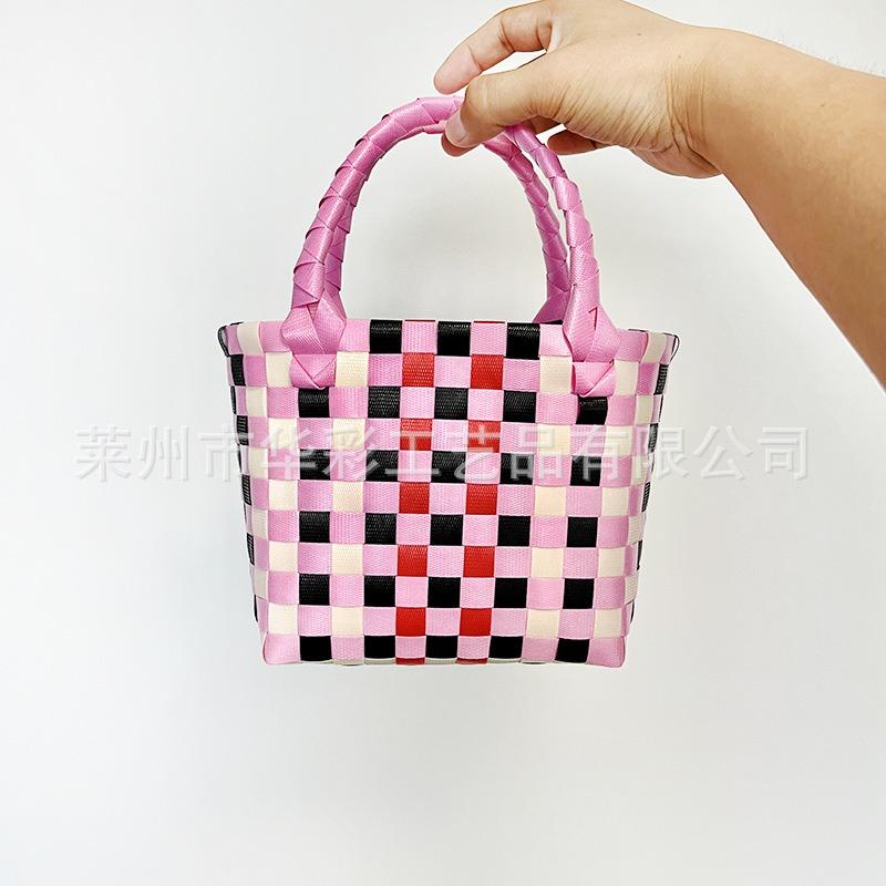 P Color Plastic Woven Handbasket Gift Basket Vegetable Basket Women's Bag Beach Bag