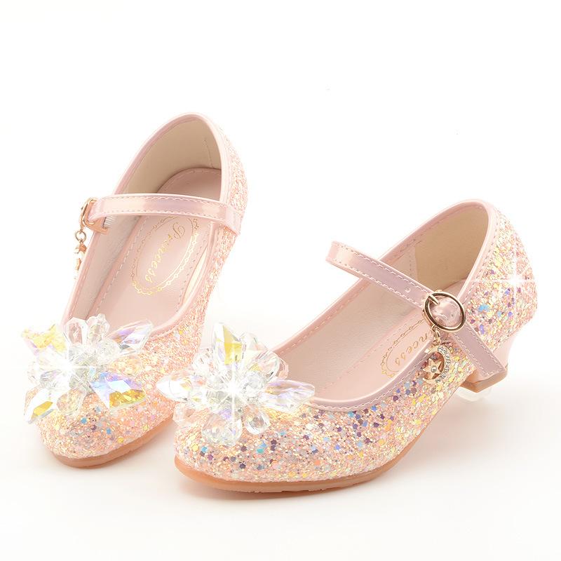 Spring and Autumn Girls' Princess Shoes with Back Bow, Children's Performance Leather Shoes, Korean Version of Frozen Crystal Kids' Shoes