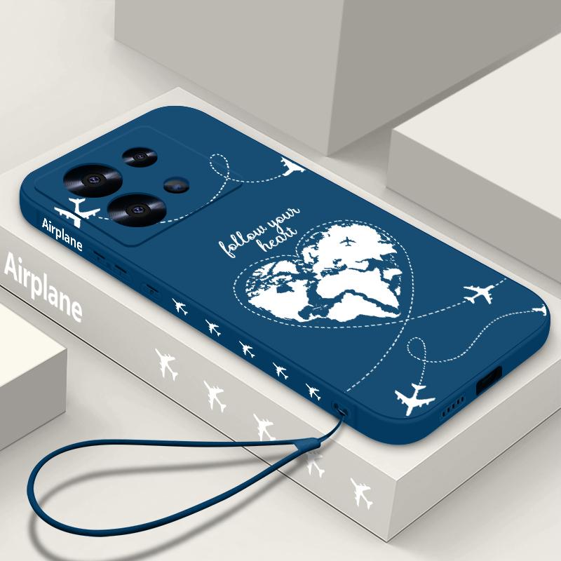 Global Flight Airplane Print Lanyard Case For Xiaomi 14T 13T 11T Pro Funda Redmi Note 14 13 Pro 5G 12 11 Soft TPU Silicone Cover