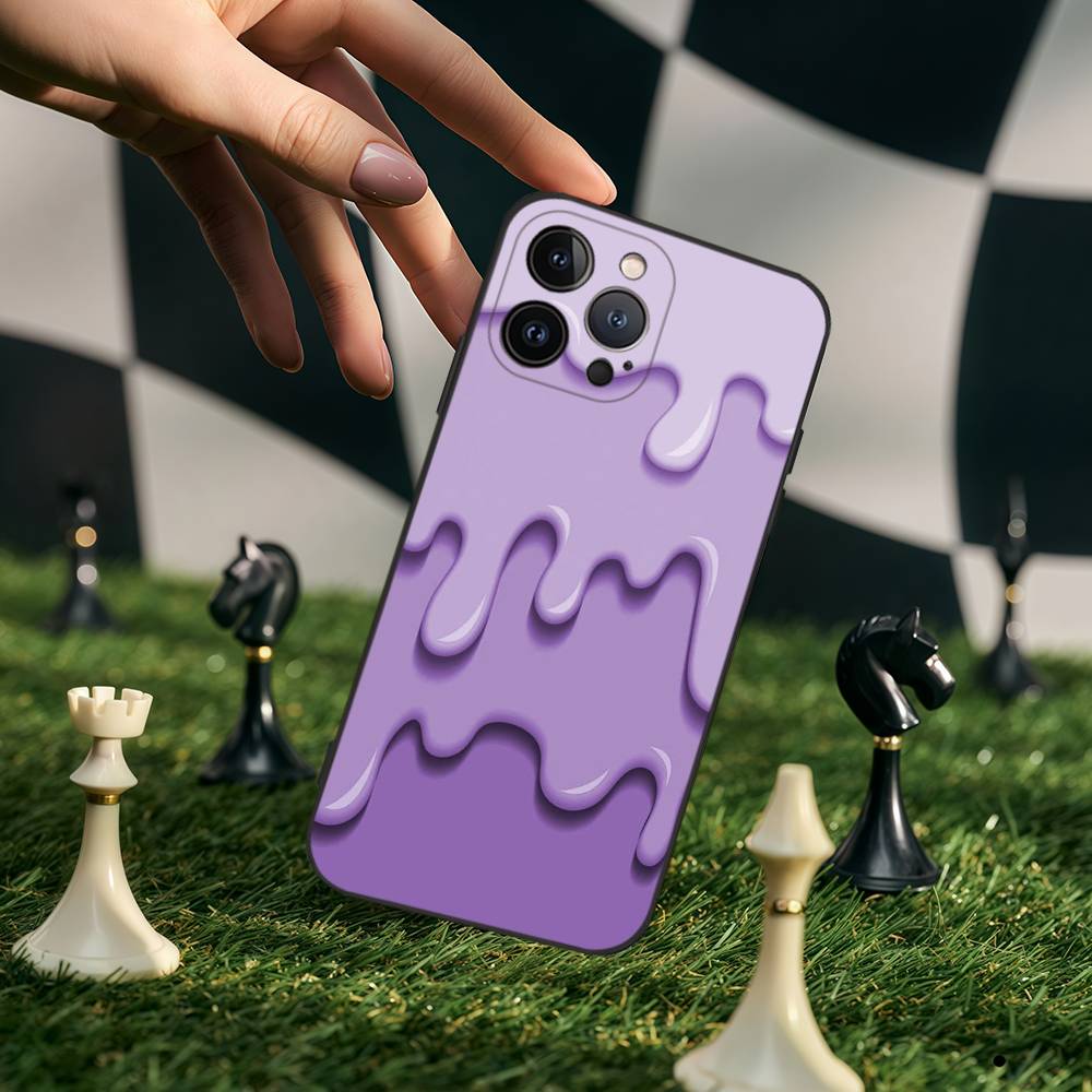 Purple Liquid Dripping Square Matte Silicone Case For Iphone17 Air 16 15 14 13 12 11 Pro Max Plus Matte Basic Cover Case