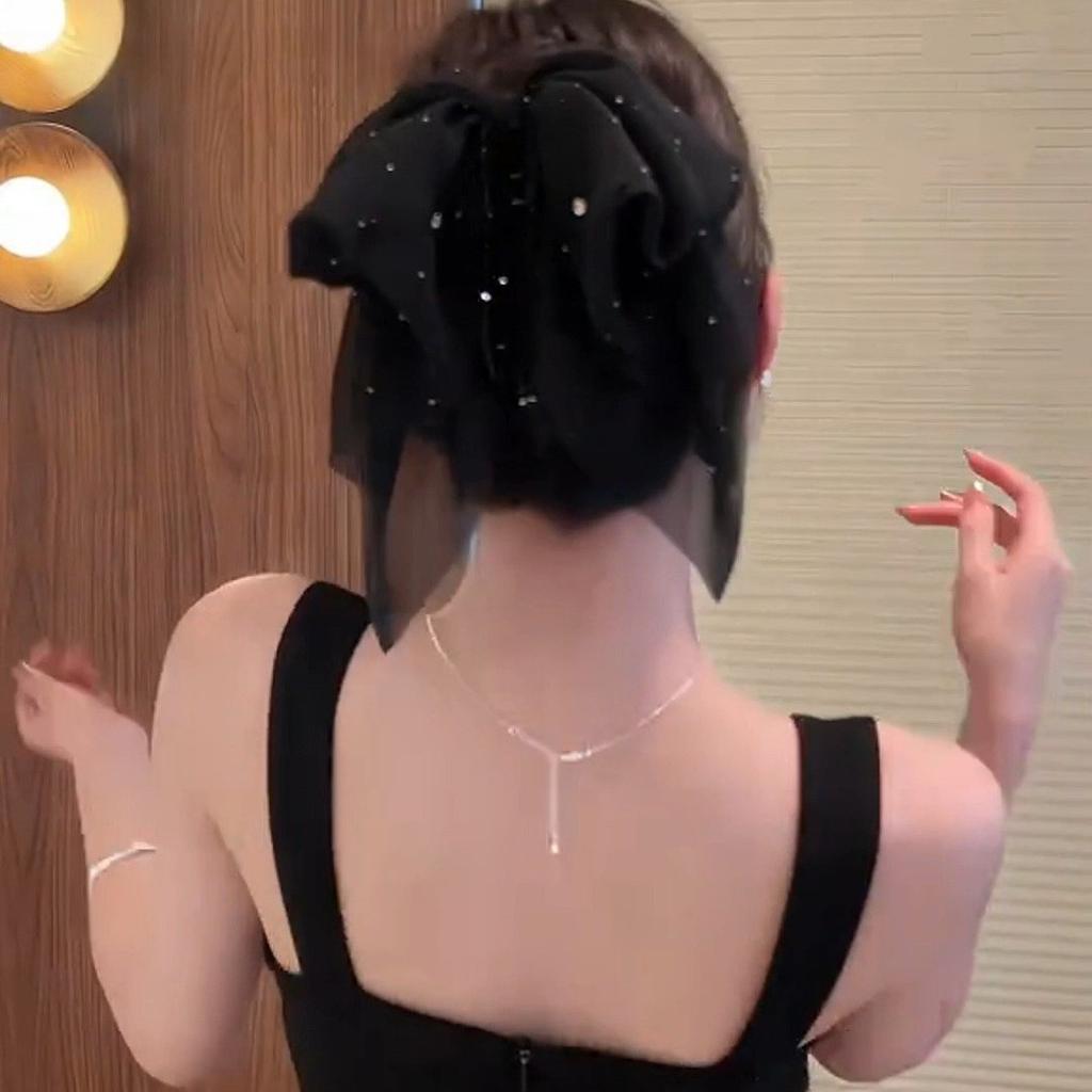 Fabric bow round bead fringed hairpin fashionable exquisite high sense grab clip temperament versatile simple headdress