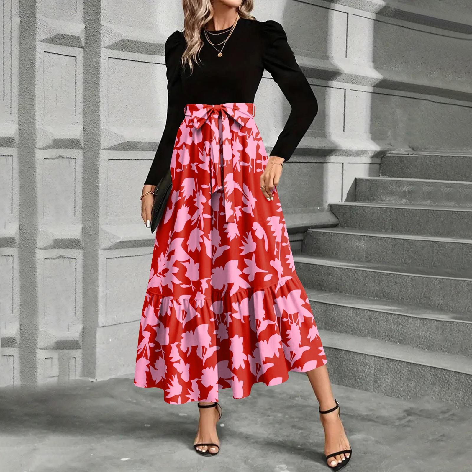 

Женское платье с цветочным принтом и высокой талией, модное и элегантное XL красный