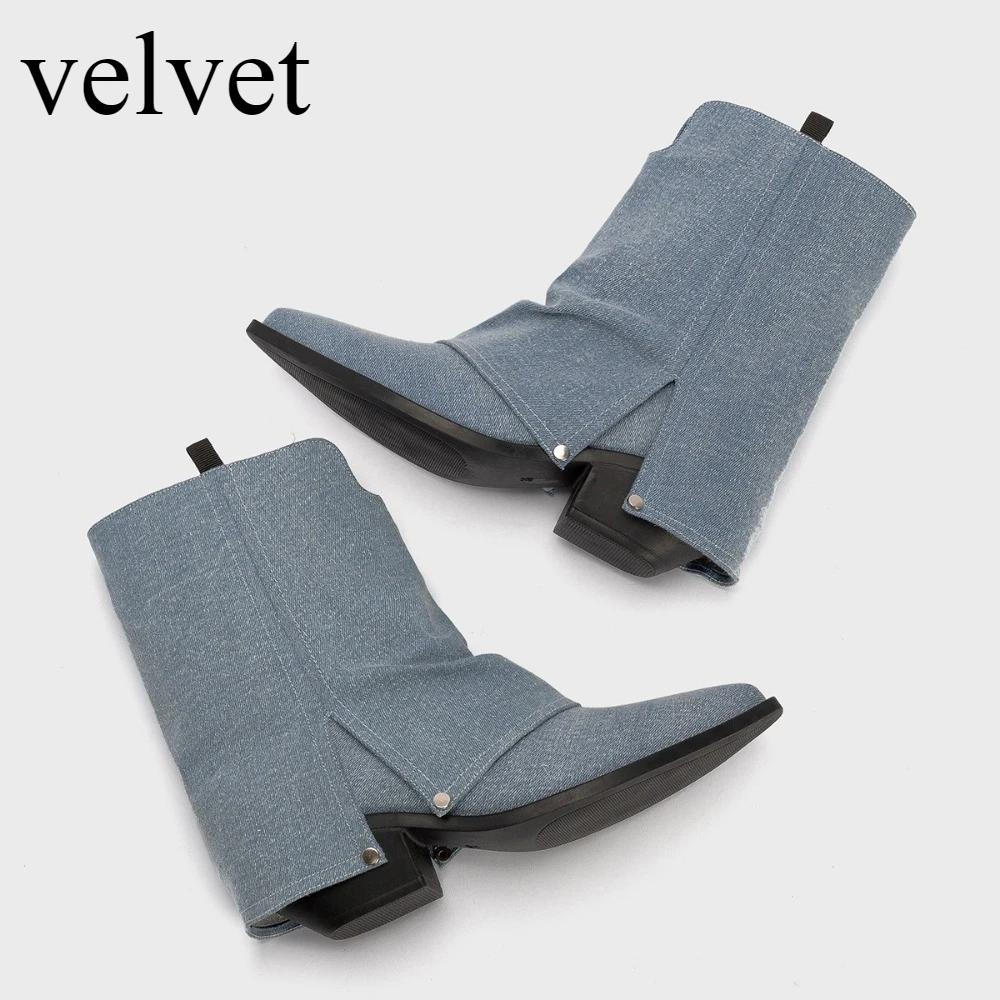 Fashion Velvet boots 2025 autumn and winter women's boots with pointed toe thick heel high heels short shoes for women metal leg boots
