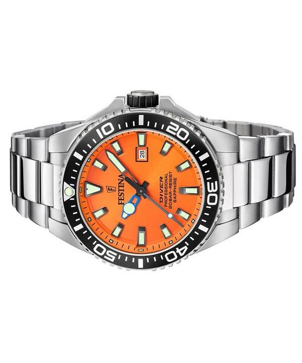 FESTINA Diver Stainless Steel Orange Dial Quartz F20663-4 200M Men's Watch