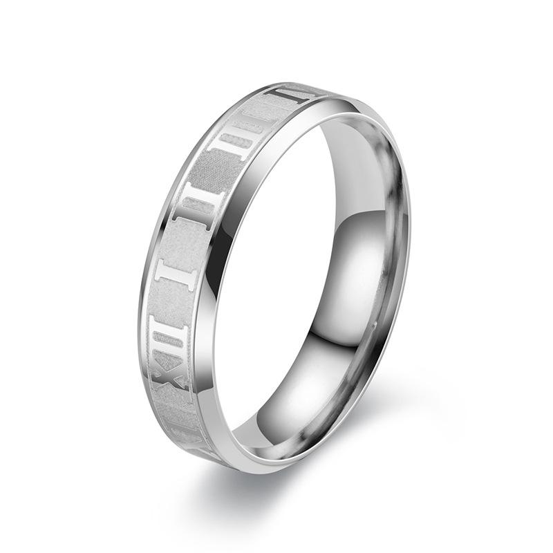 

Европейское и американское кольцо из титановой стали с римскими цифрами, 6 мм, лазерная гравировка, персонализированное украшение Size 5 серебряный