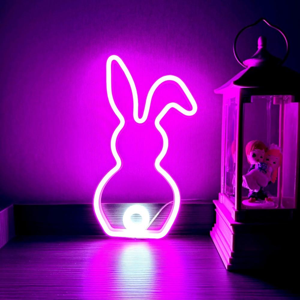 USB Battery Powered Bunny Neon Light Plastic LED Bunny Night Light Easter Bunny Sign  For Business