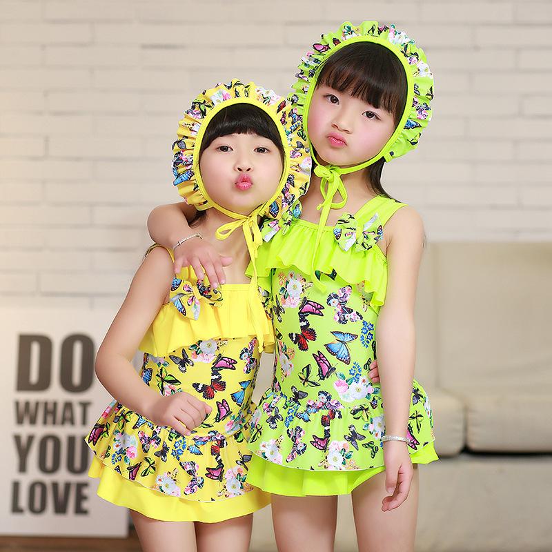 Mädchen Bademode Sommer Nette Kinder Mädchen Einteiliges Kleid Badeanzug Kinder Badeanzug Bademode Hut Sets