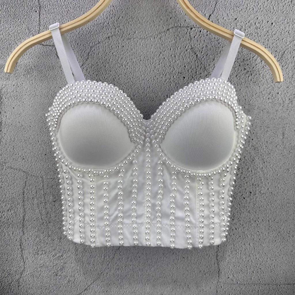 Perlen Handgefertigt Klein Tank Top Träger Modisch und Jugendlich Figurformend Retro Einfarbig Fischgrätenmuster Nachtclub Performance Kleidung Camis Tank Tops