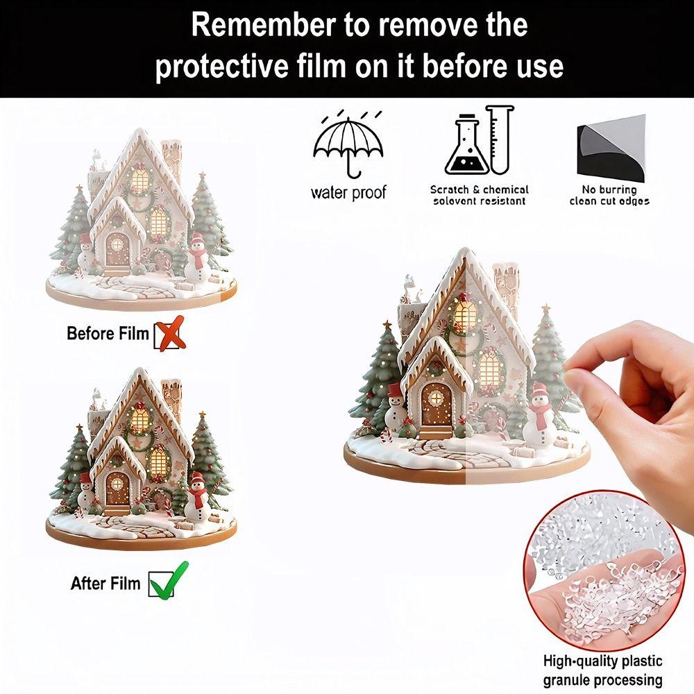 Statue Maison de Neige de Noël en Acrylique Château 2D Maison de Neige Noël Maison Magique Figurine Fête de Noël