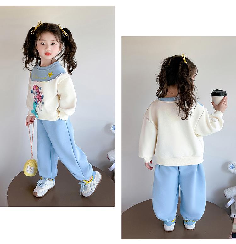 Wiosenny Zestaw Bluza Syrenka dla Dziewczynek - Casualowa Dwuczęściowa Odzież Sportowa dla Małych Dziewczynek