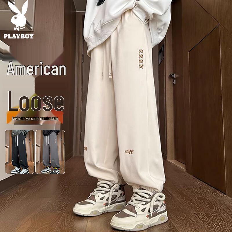 

PLAYBOY Men s Autumn Winter Loose Fit Drawstring Jogger Pants 2XL