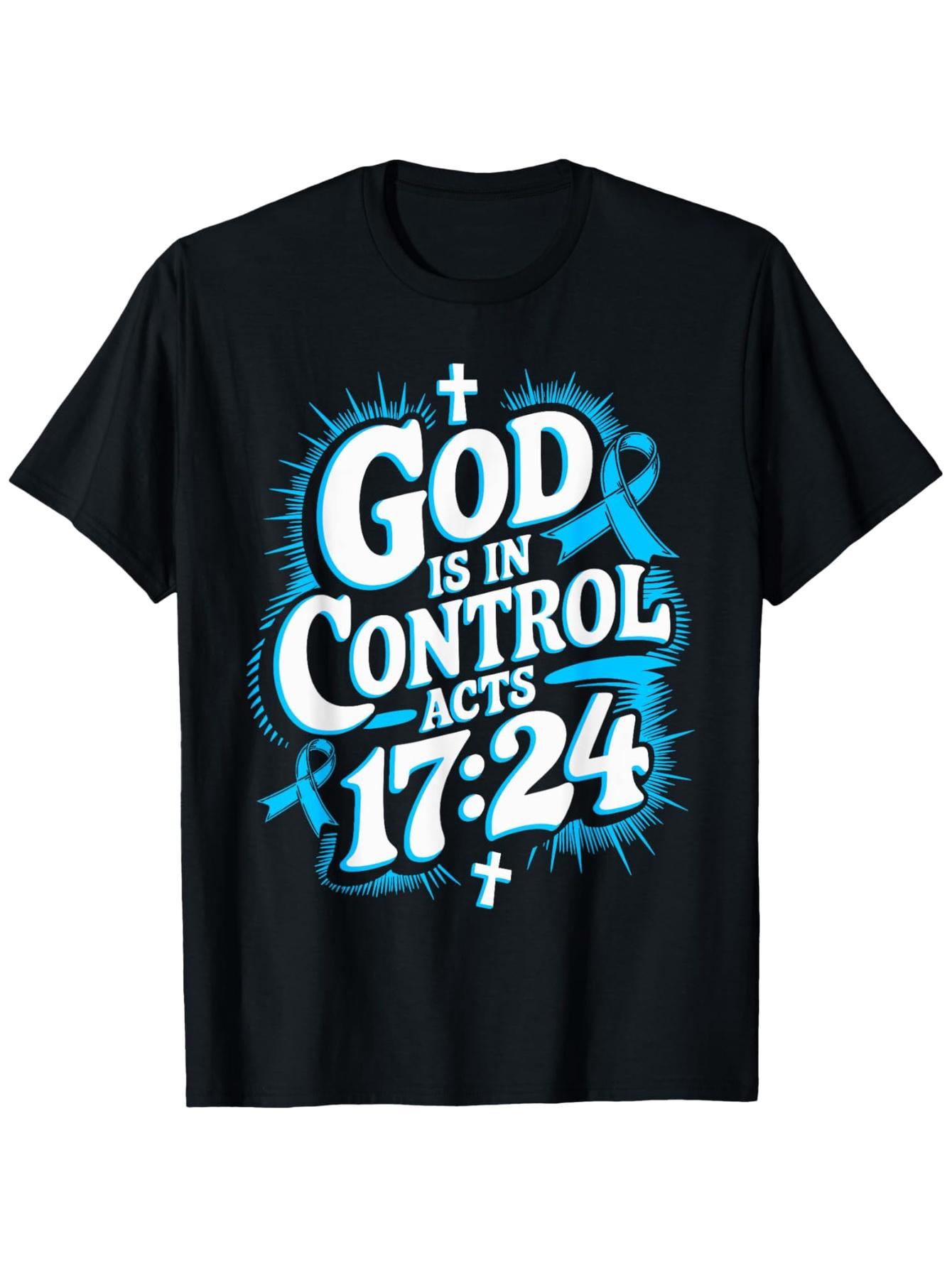

God Is in Control Survivor Prostate Cancer Awareness Printed TShirt Round Neck Casual Wear Women Summer Tshirt Clothing S